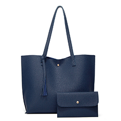 WMNS Single Pocket Open Design Grain Leather Tote Bag with Matching Wallet